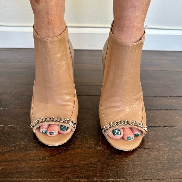 CHANEL slip on, open toed booties with silver chain accent. Like new! - Picture 2 of 4